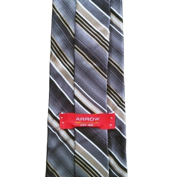 Arrow USA Silk Suit  Tie Gray Black Beige - Picture 5 of 5